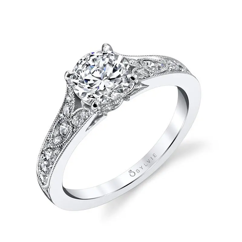 14K White Gold Chereen Antique Designed  Engagement Mounting(Center Stone Not Included) 1