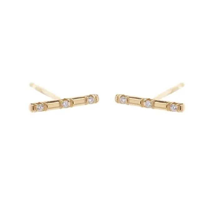 14K Yellow Gold Diamond Bar Stud Earrings 1