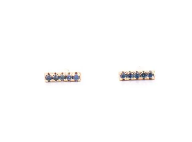 14K Yellow Gold Blue Saphire Bar Stud Earrings 1