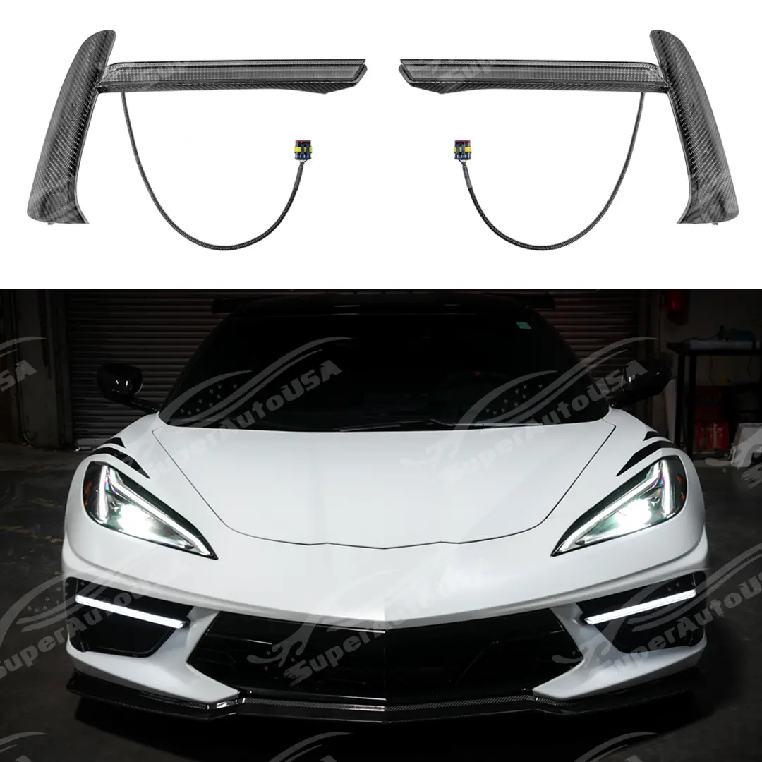 2020+ Chevrolet Corvette C8 - Carbon Fiber Sequential Led Drl Light Bar Bezel Insert 1