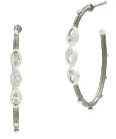 Freida Rothman Sterling Silver Signature Marquise Hoop Earrings 1