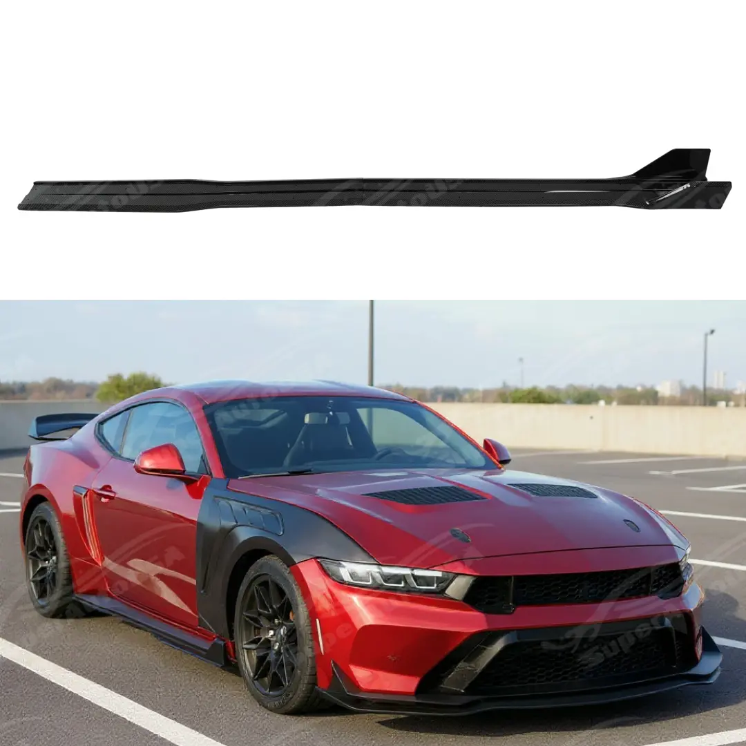 Gt500 Style Carbon Fiber Print Side Skirt Body Kits Splitter With Wing For 2024-2026 Ford Mustang S650 1