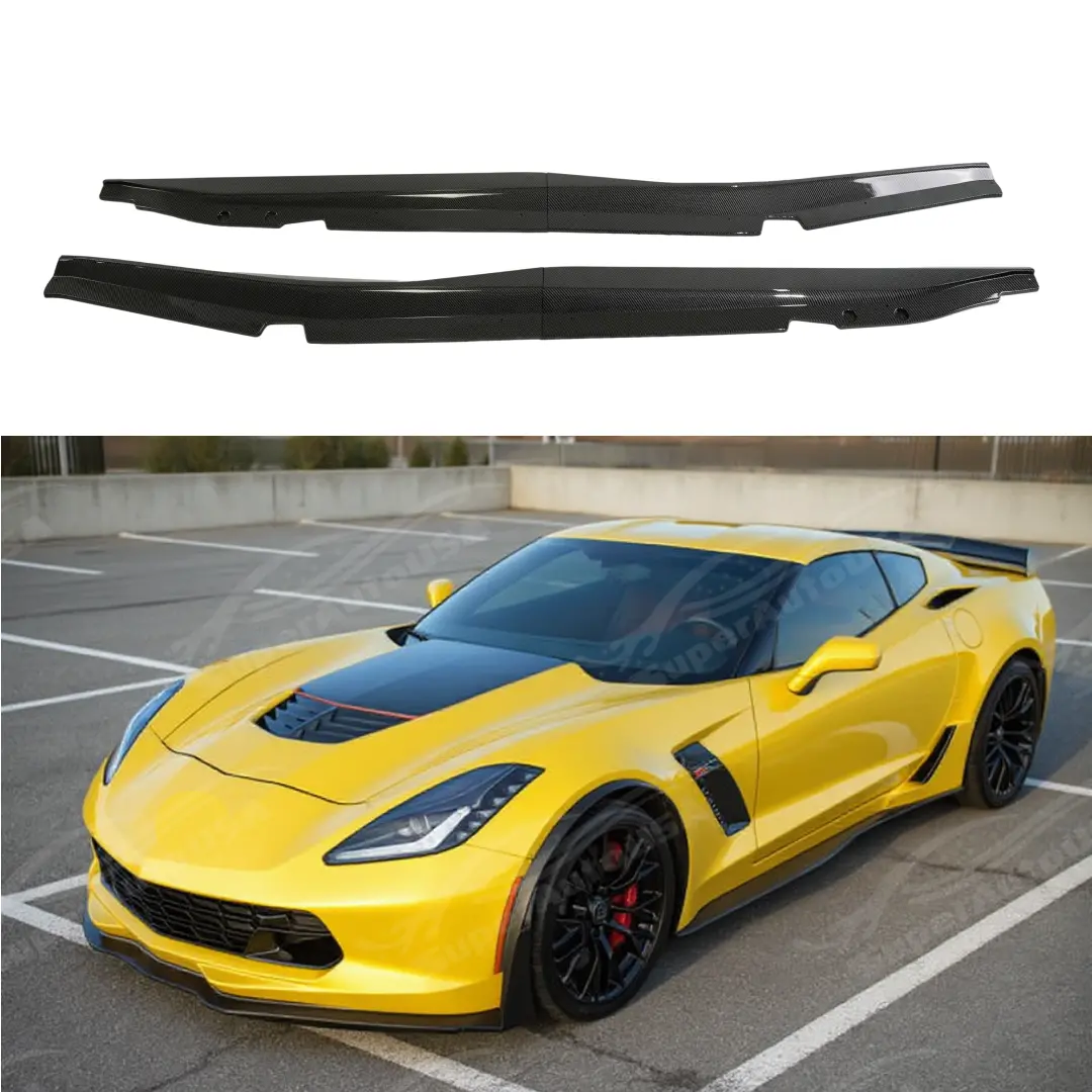 Z06 Style Carbon Fiber Print/Gloss Black Side Skirt Rocker Panels For 2014-2019 Chevrolet Corvette C7 1