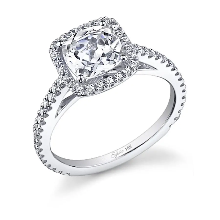 14K White Gold Klara Cushion Shape Diamond Halo Engagement Ring (Center Stone Not Included) 1