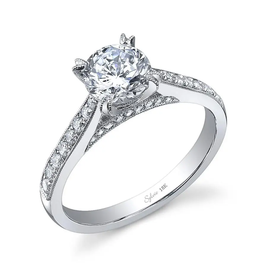 14K White Gold Nanette Diamond Accented Milgrain Engagement Ring (Center Stone Not Included) 1