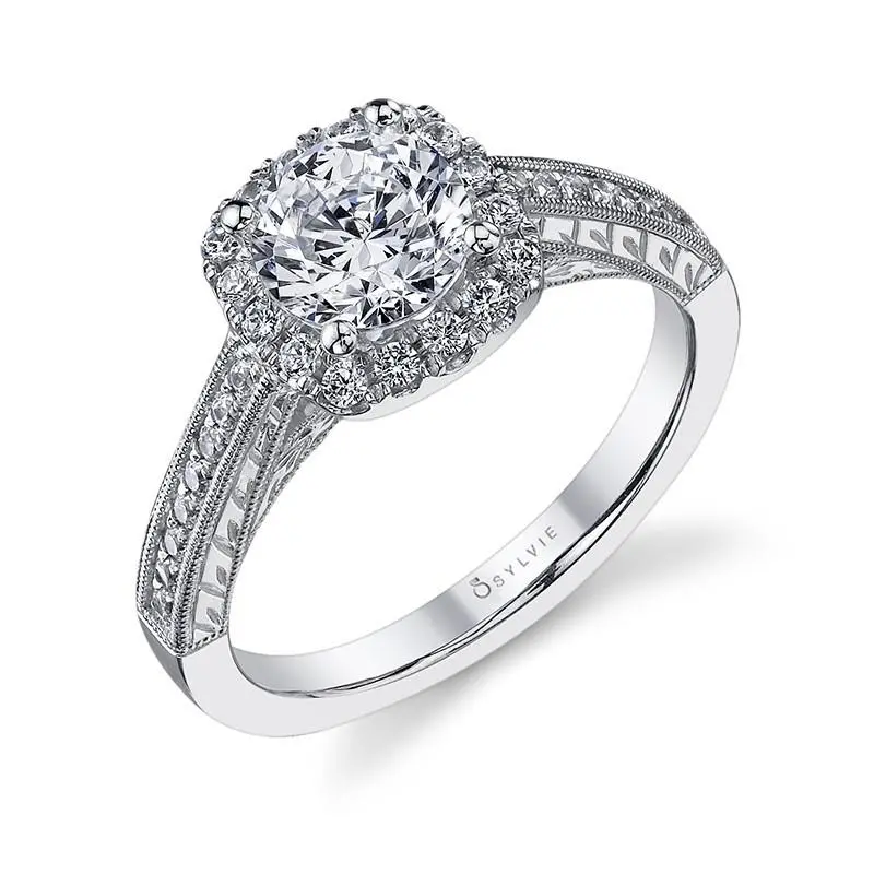 14K White Gold  Cushion Shaped Giuila Diamond Engagement Ring With Diamond Sides (Center Stone Not Included) 1