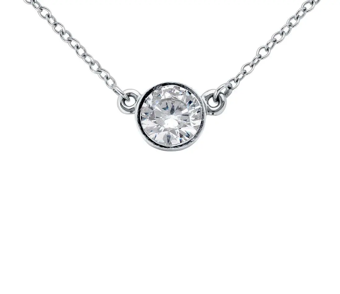 14K White Gold Diamond Bezel Pendant 1