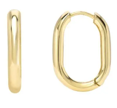 14K Yellow Gold Thick Rectangle Hoop Earrings 1
