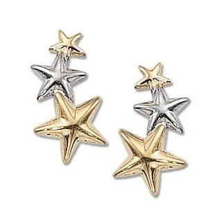 14K White And Yellow Gold Three Star Earring 1