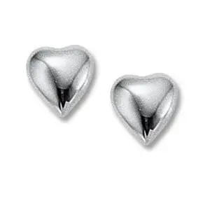 14K White Gold Puffed Heart Stud Earrings 1