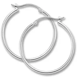 14K White Gold 1.5Mm  X 25Mm Hoops Earrings 1