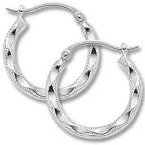 14K White Gold Small Fancy Hoop Earrings 1