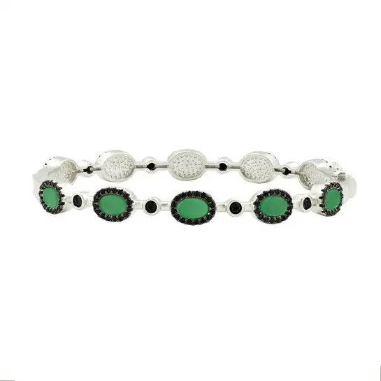 Frieda Rothman Sterling Silver Industrial Finish Green Agate Hinge Bracelet 1