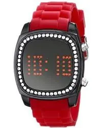 Crystalized Mirror Digital Red Rubber Strap Watch 1