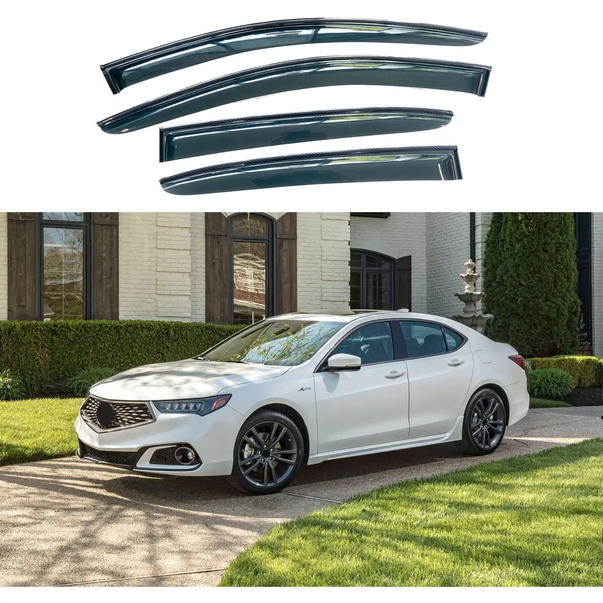 Fit 15-20 Acura Tlx Carbon Print Trim Window Visors Rain Guards 1