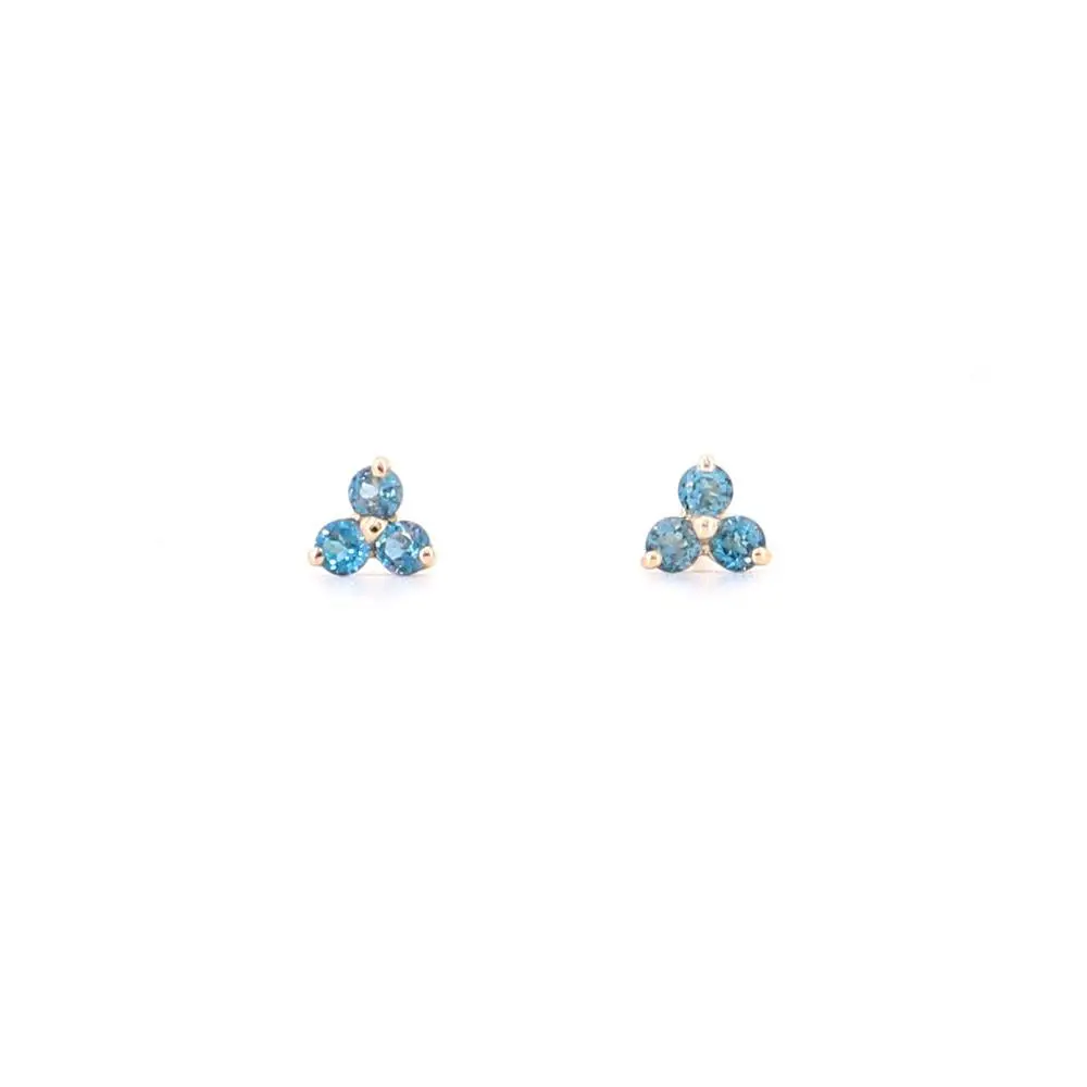14K Yellow Gold London Blue Topaz Tripod Stud Earrings 1
