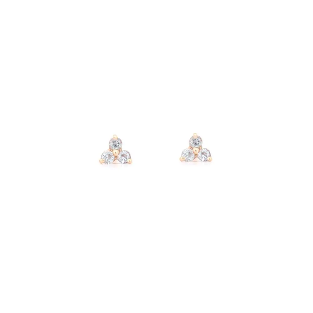 14K Yellow Gold Sky Blue Topaz Tripod Stud Earrings 1