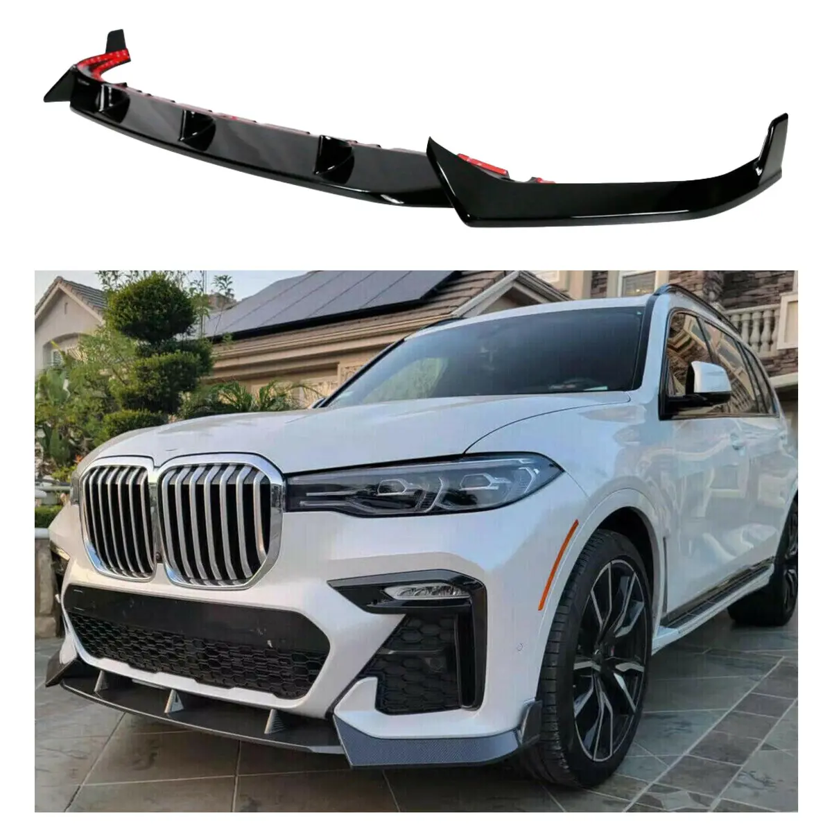 For 2019-2022 Bmw X7 Gloss Black Competition Performance Style Front Bumper Lip 1
