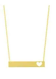 14K Yellow Gold Mini Bar With Cutout Heart Charm Necklace 1