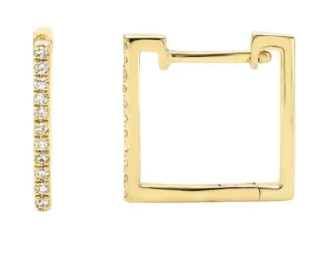 14K Yellow Gold Diamond Square Huggie Earrings 1