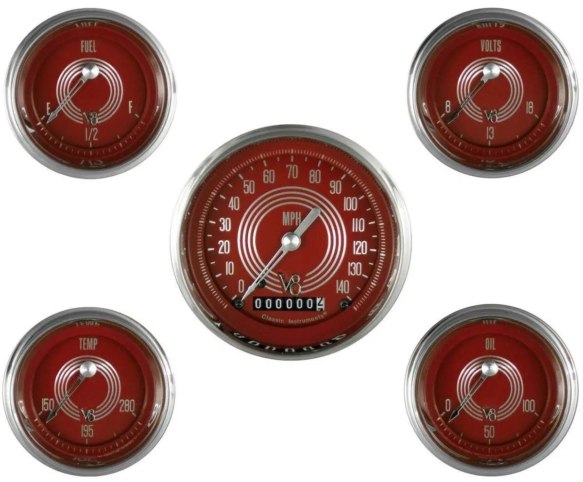 V8 Red Steelie Analog Gauge Cluster - 5-Instrument Set (Civ8Sr00Shc) 1